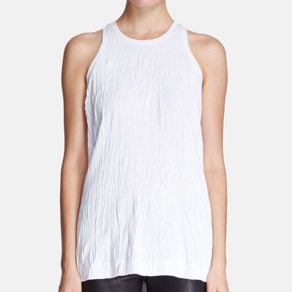 Helmut Lang Tops - HELMUT LANG Optic White Crinkled Jersey Tank Large
